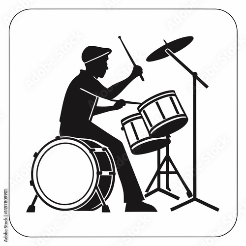 Drummer playing drums music percussion instrument silhouette