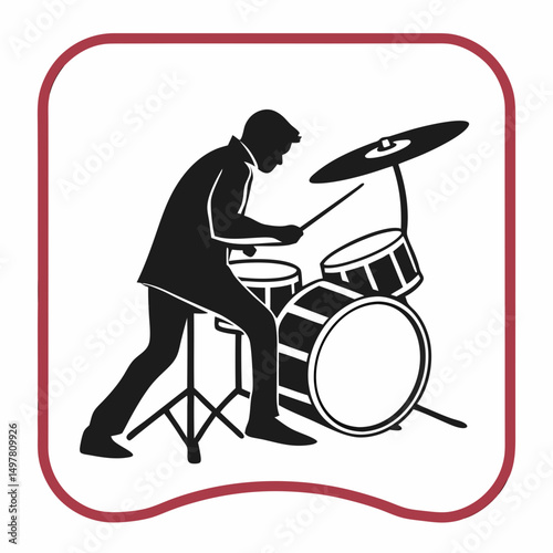 Drummer playing drums musical instrument silhouette icon