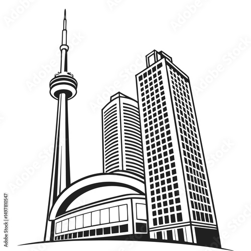 Toronto Skyline Illustration with CN Tower and Skyscrapers