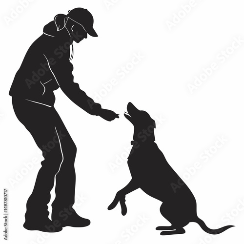 Person training dog silhouette clean cutout image transparent background