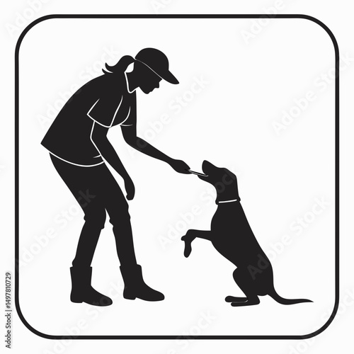 Professional dog training silhouette, isolated cutout, transparent background
