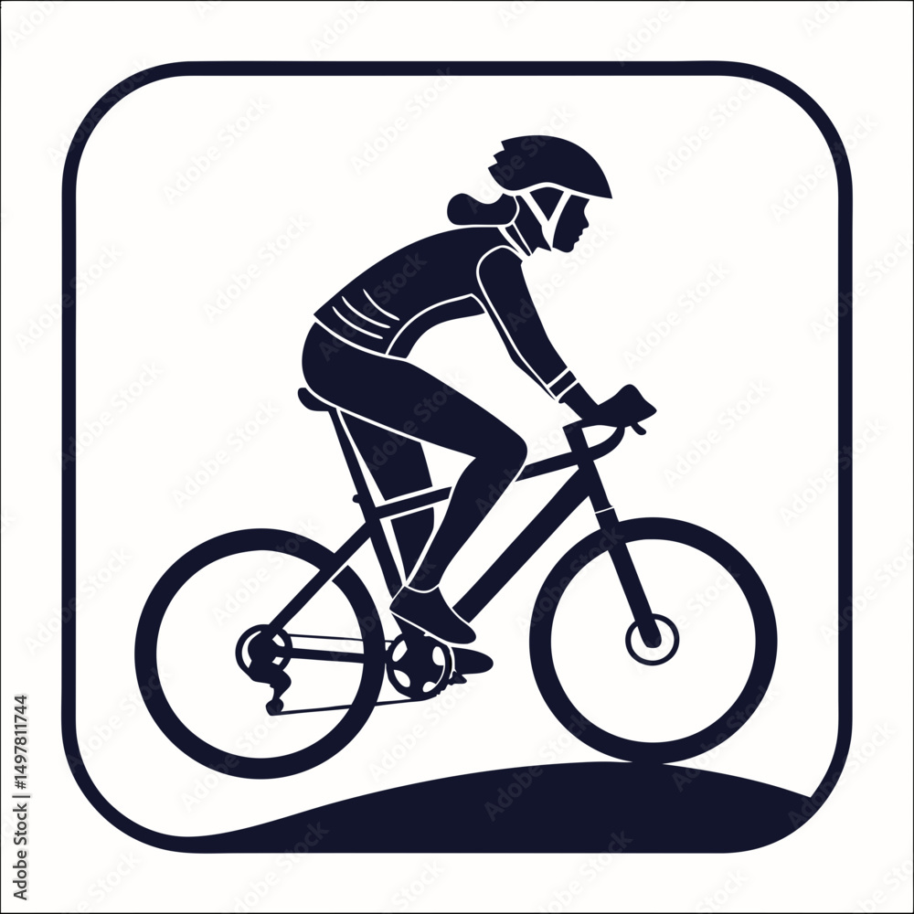 Fototapeta premium Woman mountain biking silhouette cycling sport fitness active lifestyle