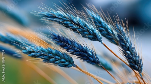 Blue Wheat Stalks: Close-up of vibrant blue wheat stalks against a blurred background.