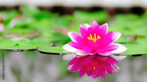 Pink Water Lily Reflection - Serene Beauty in Still Water