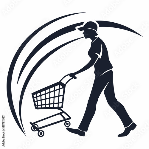 Woman shopping cart silhouette dynamic movement retail