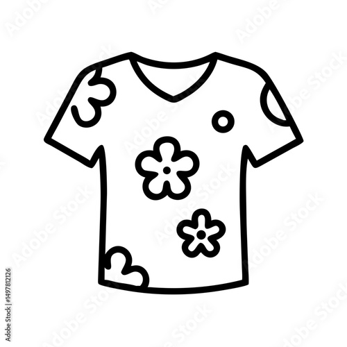 Floral print t-shirt in simple vector linear icon style  