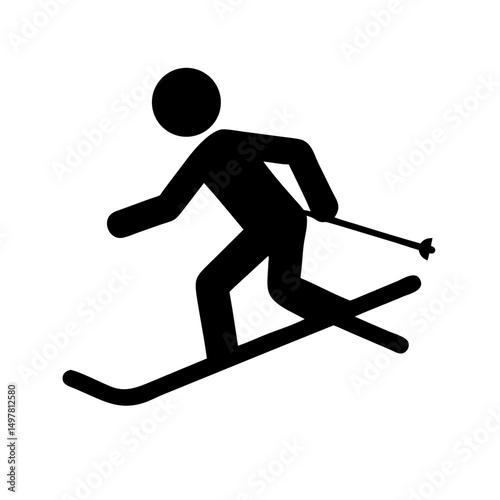 Crisp vector silhouette icon of a person skiing, perfect for winter sports designs