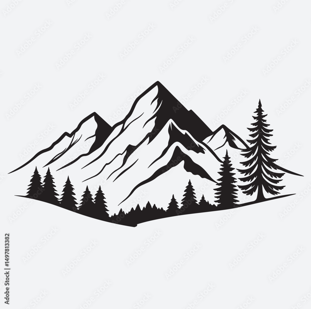 Fototapeta premium flat design of a stylized mountain range silhouette vector art illustration, winter mountain landscape
