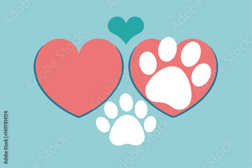 Adorable heart shaped pet paw print logo featuring love and compassionate animal care