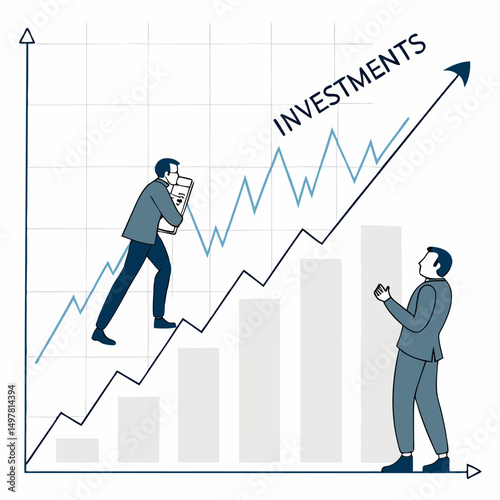Businessman climbing growth chart investments success