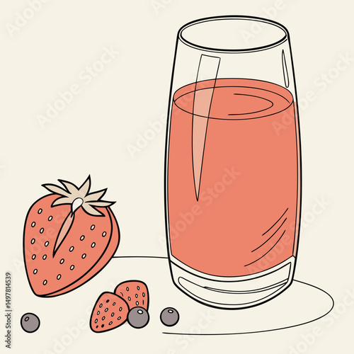 Fresh strawberry smoothie in glass with berries