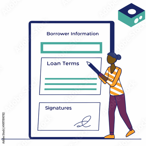 Woman reviewing loan terms and signing digital document online