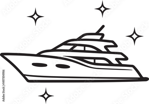 Luxury Yacht Outline Silhouette Shining on White Background – Elegant Boat Vector

