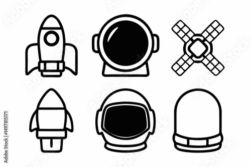 Space Exploration Icons Rockets Helmets and Satellite