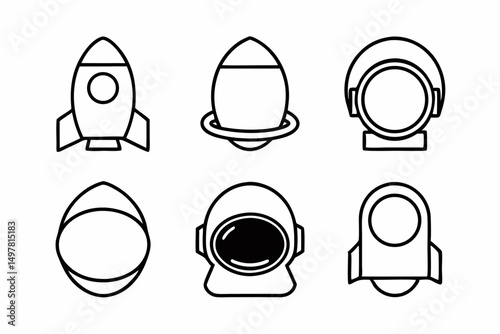 Space Icons Set Rockets Planets and Astronaut Helmets