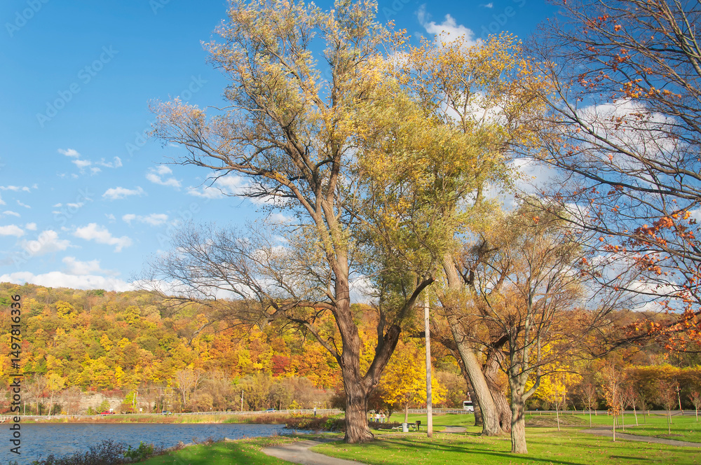 Fototapeta premium clute park on lake Seneca in Autumn