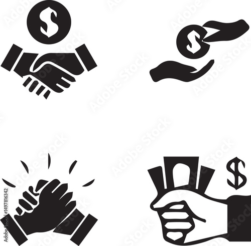 Business Deal Icon Set: A dynamic collection of business-related icons, each meticulously crafted to represent essential aspects of commerce. Featuring handshake, investment, handshake icon.