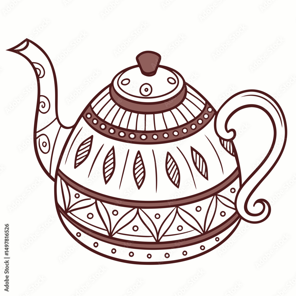 Ornate decorative teapot kettle brown design illustration