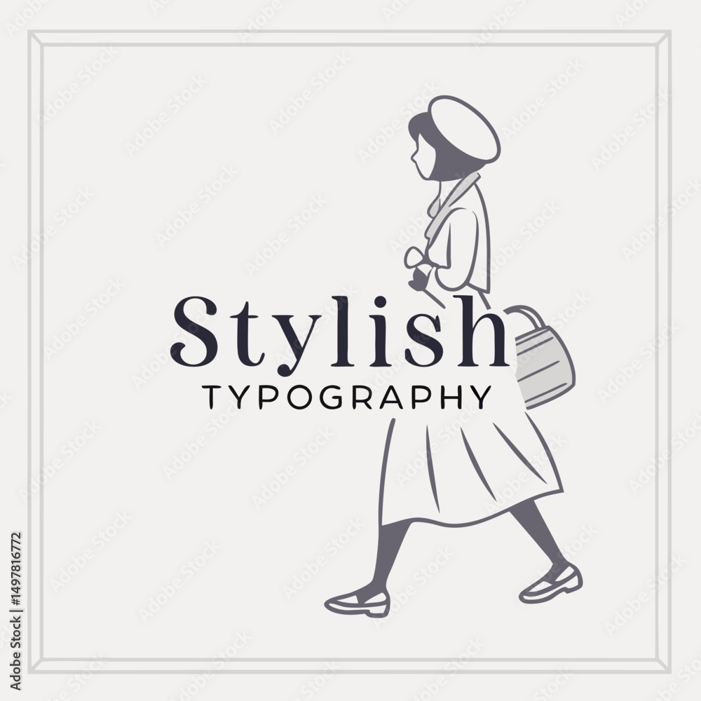 Stylish woman walking minimalist line art fashion illustration Stylish woman walking minimalist line art fashion illustration