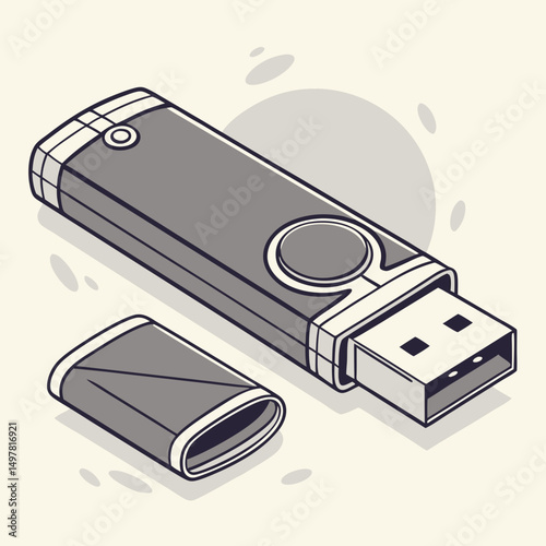 Usb flash drive isometric illustration data storage technology
