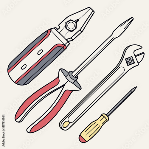 Assorted hand tools illustration repair maintenance equipment