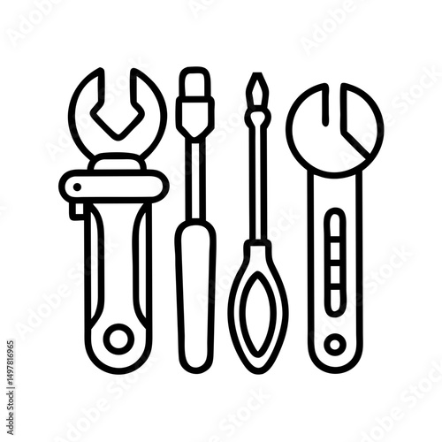 Clean cut vector silhouettes appliance repair tools set eight