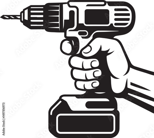 Power in Your Hands Cordless Drill Icon Illustration – DIY Tool Vector


