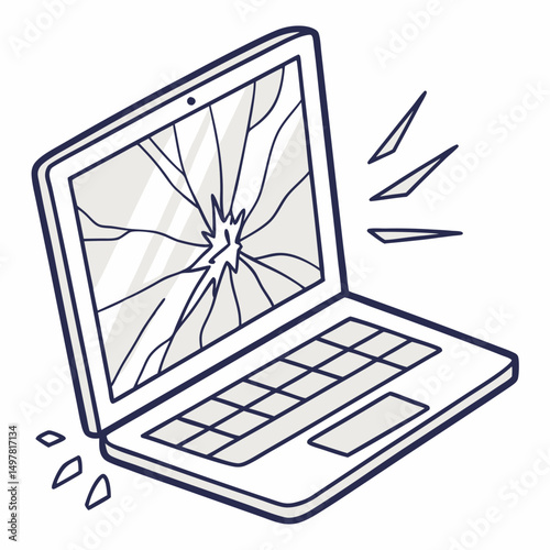 Broken laptop screen cracked display computer repair damage accident