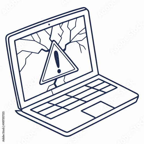 Cracked laptop screen warning sign digital device damage repair