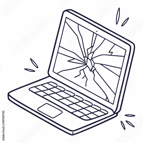 Broken laptop screen cracked display computer repair technology problem