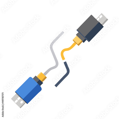 Broken usb cable isolated cutout professional design element