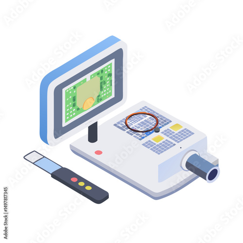 Professional isometric illustration circuit board inspection equipment transparent background