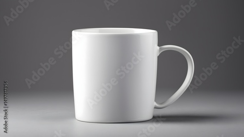 Empty white ceramic mug on a grey background for mockup purposes