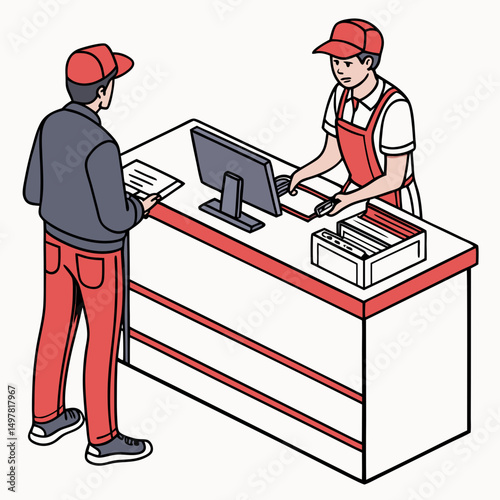 Customer paying at a store counter with a cashier