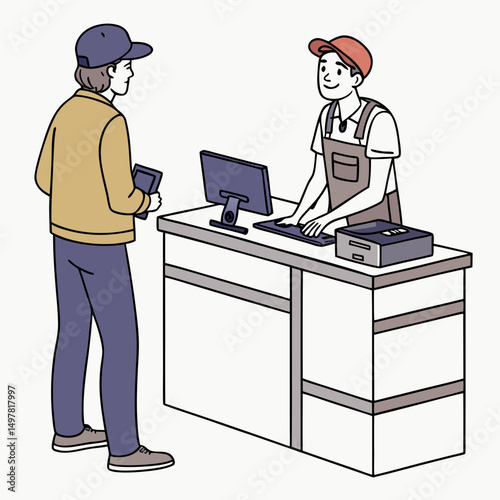Customer paying at a retail store counter with a cashier