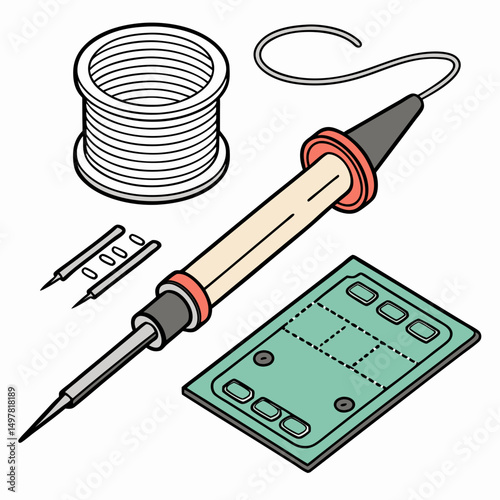 Soldering iron kit with solder wire and circuit board