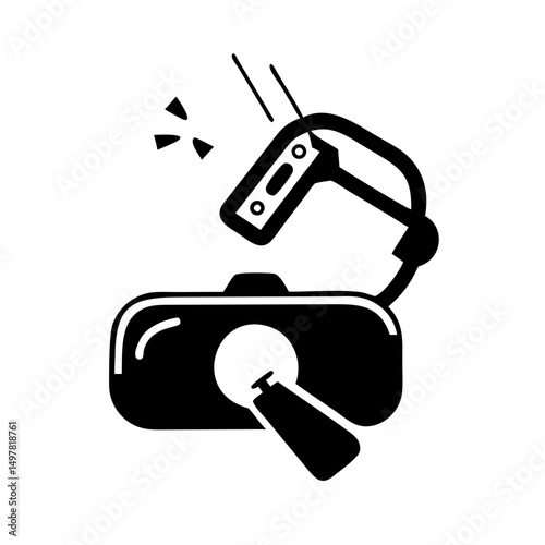 Crisp vector silhouette of a vr headset undergoing dismantling