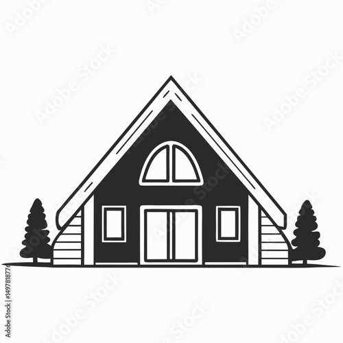 Modern A-Frame house illustration with trees