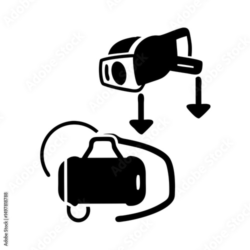 Vector silhouette of a vr headset disassembled parts on white background
