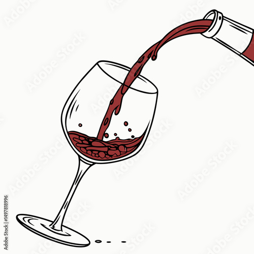 Red wine pouring into a glass elegant design illustration