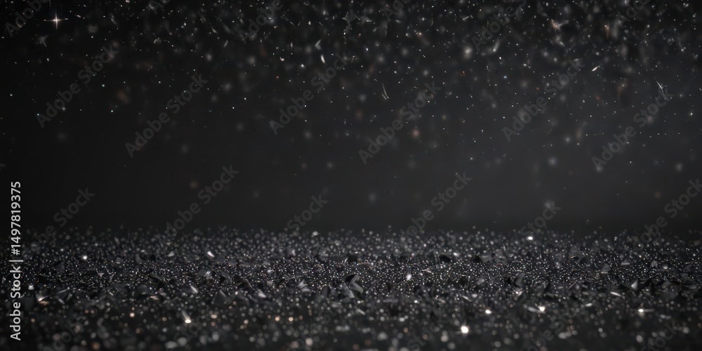 Fototapeta premium Dark background, scattered silver glitter stars, twinkling effect, christmas, effect