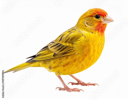 Red and yellow  canary serinus canaria isolated on white