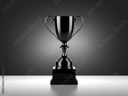 Elegant Black Trophy on Dark Background with Smooth Lighting