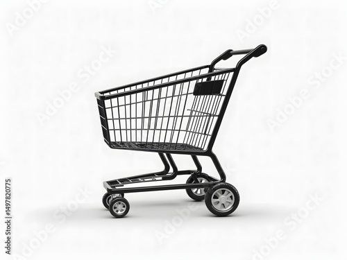 Sleek Black Shopping Cart on a Light Background for Retail Use