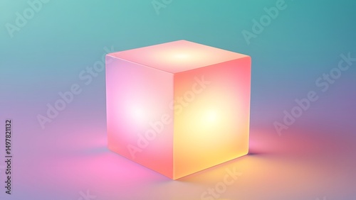 Colorful Glowing Cube with Soft Illumination on Gradient Background