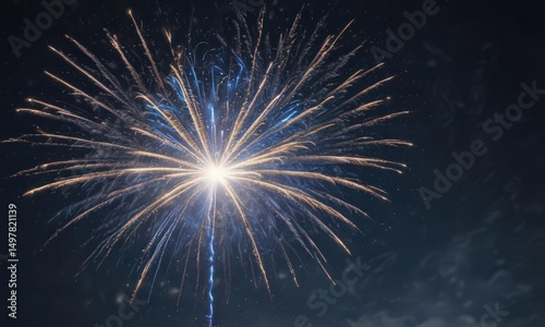 Isolated blue fireworks burst against a starlit night sky ,  night,  celestial