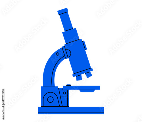 Hand drawn cute illustration of microscope. Flat vector laboratory research doodle. Education or study. Health care analysis sticker, icon. Microbiology examination or diagnostic. Isolated.