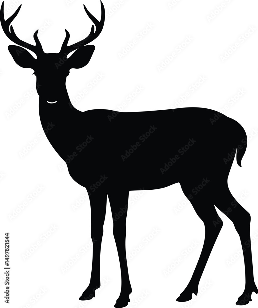 Obraz premium Black silhouette of a majestic deer with antlers in side view pose