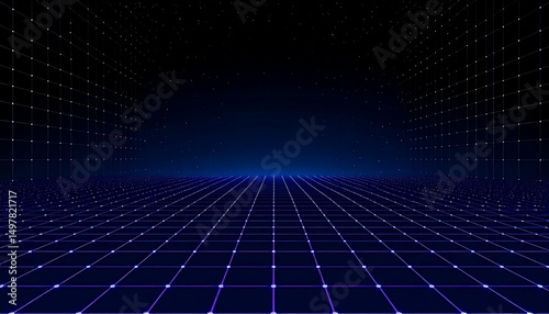 Cyberpunk Grid Neon Lights in Starry Space