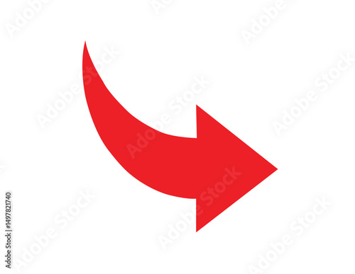 "Red curved arrow vector. Right direction icon for navigation and interface design."